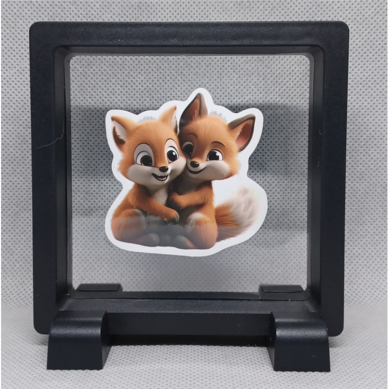 Vossen - Vierkante Zwarte Display 9x9 met duo dieren sticker