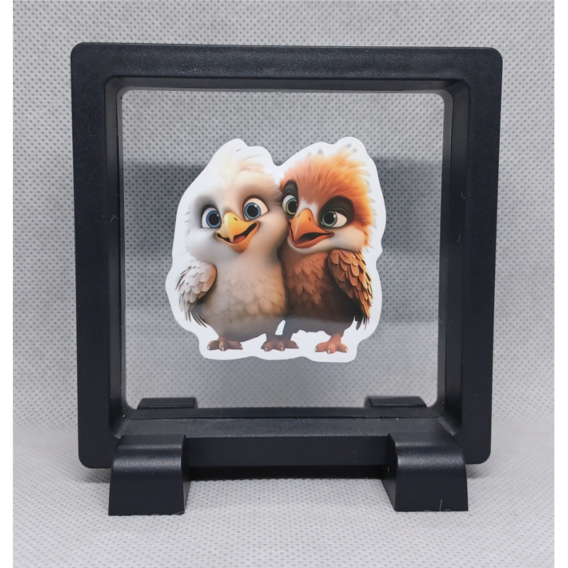 Rare Vogels - Vierkante Zwarte Display 9x9 met duo dieren sticker