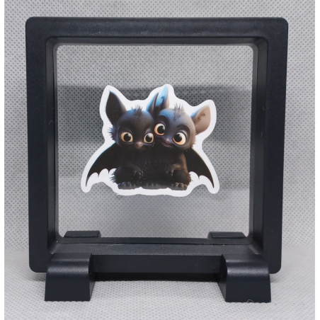 Vleermuizen - Vierkante Zwarte Display 9x9 met duo dieren sticker