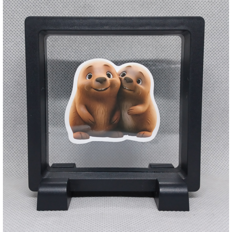 Bevers - Vierkante Zwarte Display 9x9 met duo dieren sticker