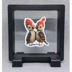 Vogels rode kuif - Vierkante Zwarte Display 9x9 met duo dieren sticker