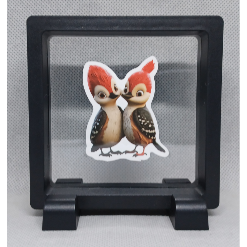 Vogels rode kuif - Vierkante Zwarte Display 9x9 met duo dieren sticker