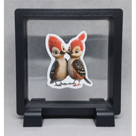 Vogels rode kuif - Vierkante Zwarte Display 9x9 met duo dieren sticker