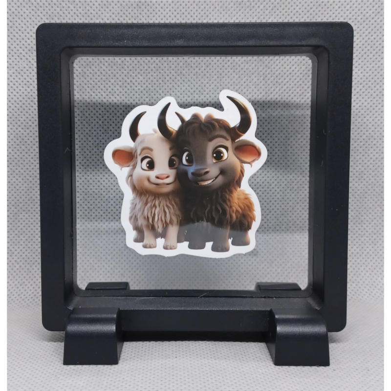 Stieren - Vierkante Zwarte Display 9x9 met duo dieren sticker