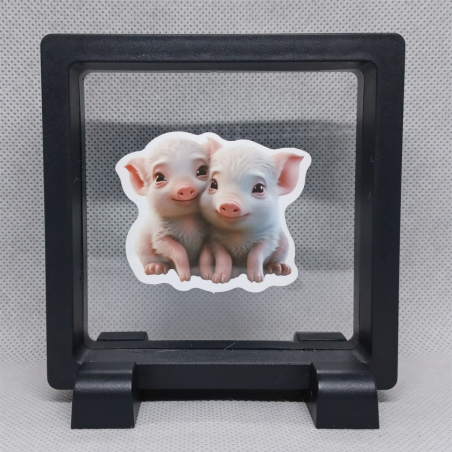 Varkens - Vierkante Zwarte Display 9x9 met duo dieren sticker