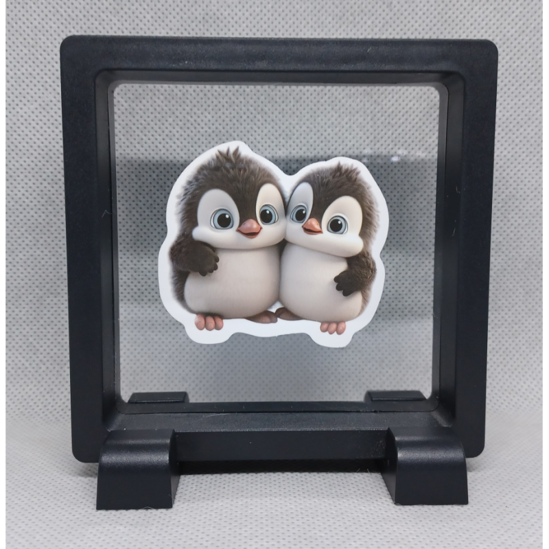 Baby Pinguin - Vierkante Zwarte Display 9x9 met duo dieren sticker