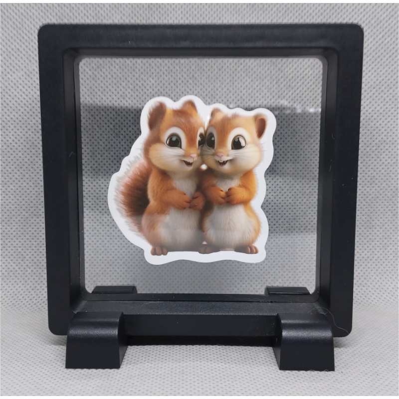 Eekhoorns - Vierkante Zwarte Display 9x9 met duo dieren sticker