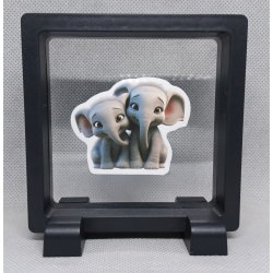 Olifanten - Vierkante Zwarte Display 9x9 met duo dieren sticker