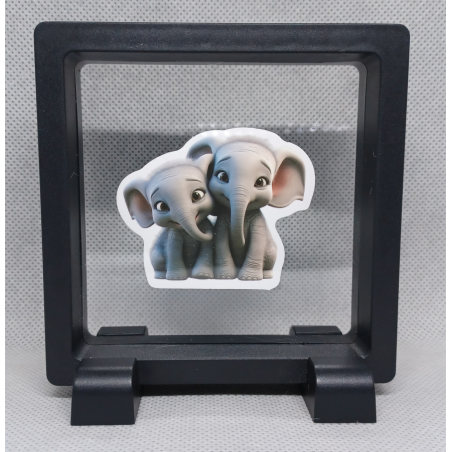 Olifanten - Vierkante Zwarte Display 9x9 met duo dieren sticker