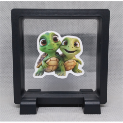 Schildpadden - Vierkante Zwarte Display 9x9 met duo dieren sticker