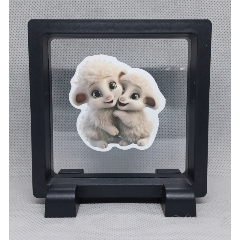 Schaapjes - Vierkante Zwarte Display 9x9 met duo dieren sticker