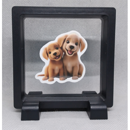 Puppies - Vierkante Zwarte Display 9x9 met duo dieren sticker