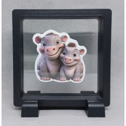 Nijlpaarden - Vierkante Zwarte Display 9x9 met duo dieren sticker