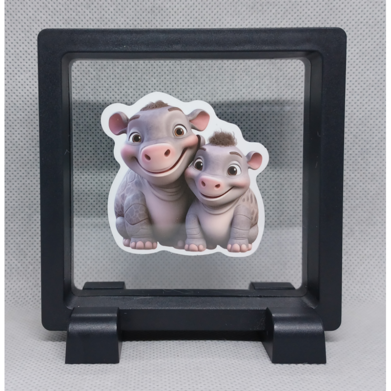 Nijlpaarden - Vierkante Zwarte Display 9x9 met duo dieren sticker