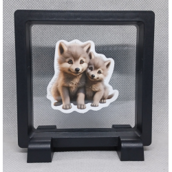 Wolven - Vierkante Zwarte Display 9x9 met duo dieren sticker