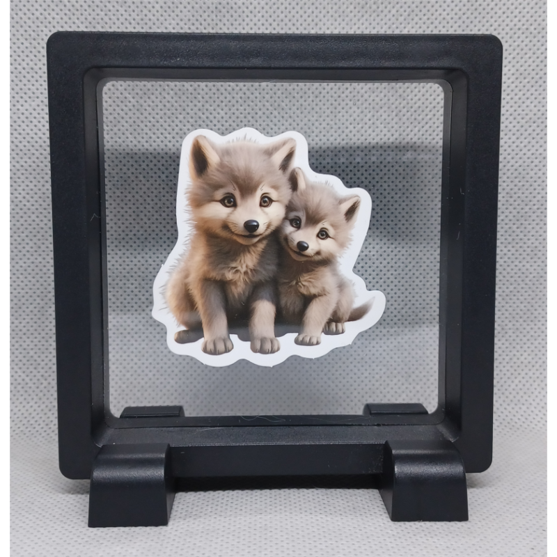 Wolven - Vierkante Zwarte Display 9x9 met duo dieren sticker