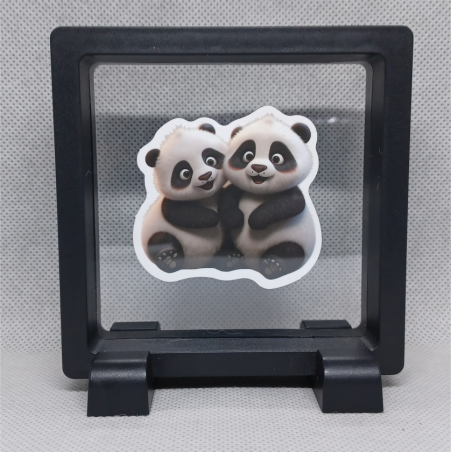 Panda`s - Vierkante Zwarte Display 9x9 met duo dieren sticker