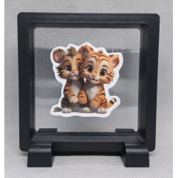 Bruine Tigers - Vierkante Zwarte Display 9x9 met duo dieren sticker