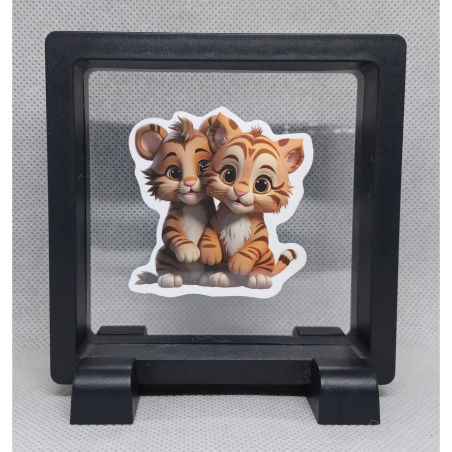 Bruine Tigers - Vierkante Zwarte Display 9x9 met duo dieren sticker