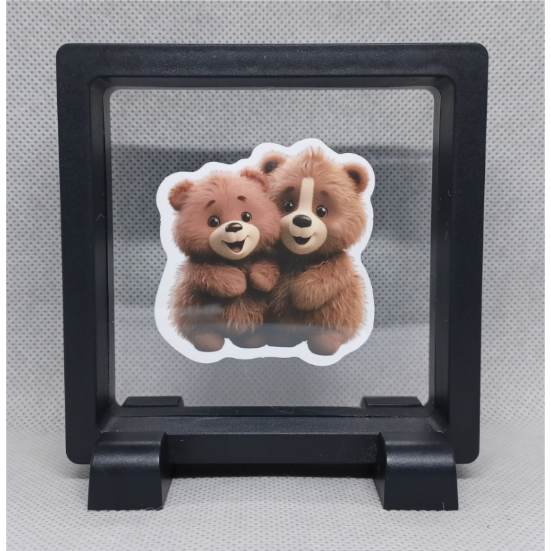 Beren - Vierkante Zwarte Display 9x9 met duo dieren sticker