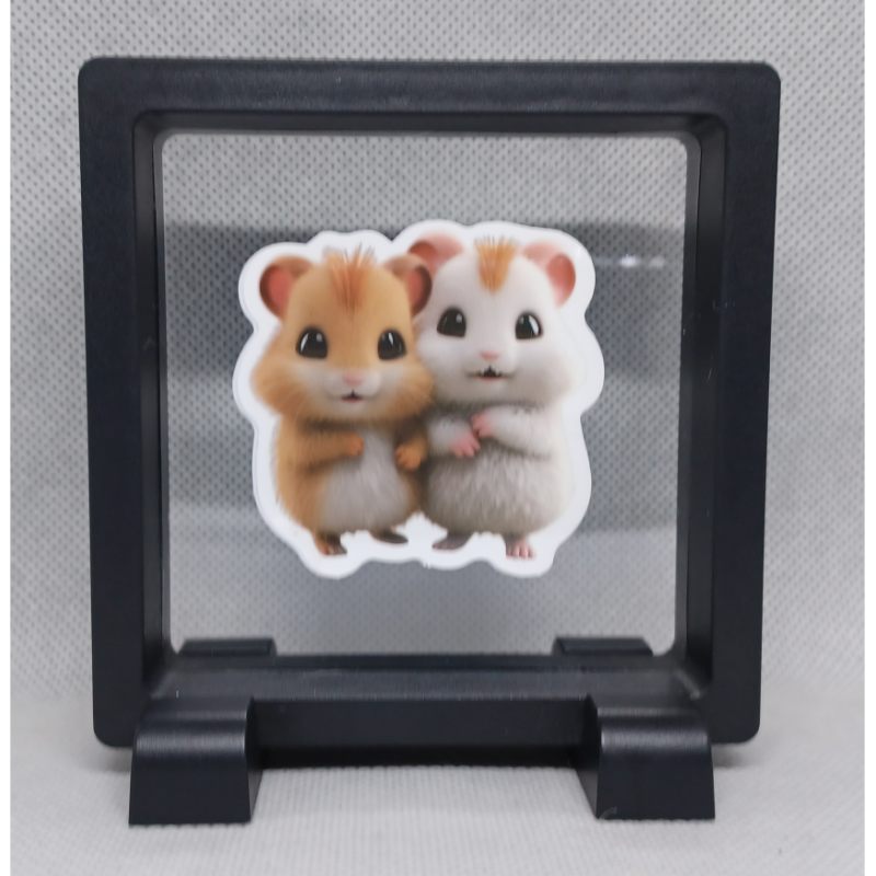 Hamsters - Vierkante Zwarte Display 9x9 met duo dieren sticker