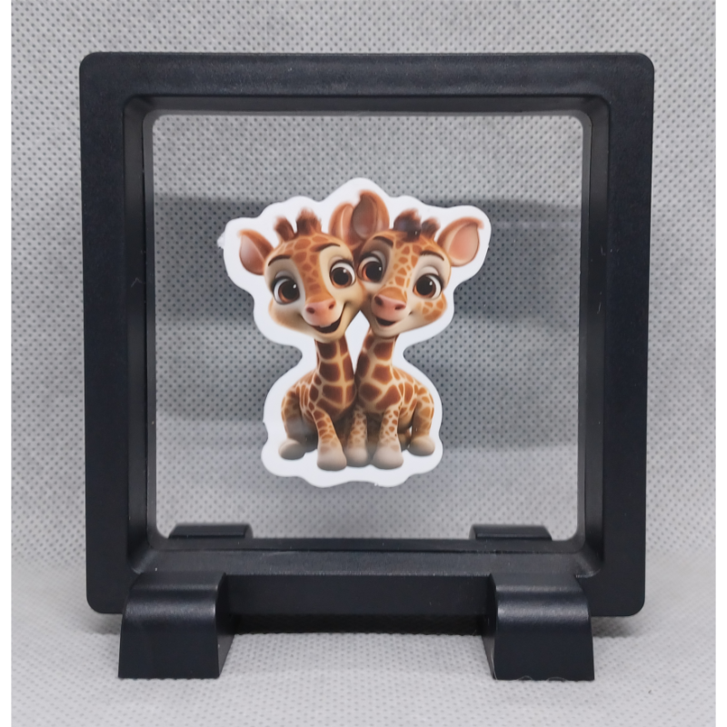 Giraffen - Vierkante Zwarte Display 9x9 met duo dieren sticker