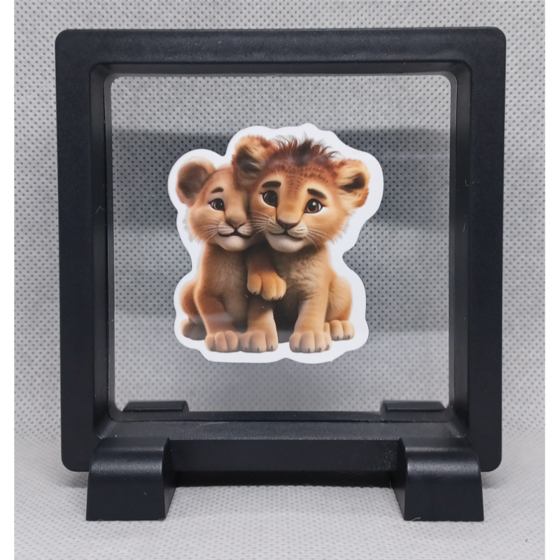 Leeuwen - Vierkante Zwarte Display 9x9 met duo dieren sticker