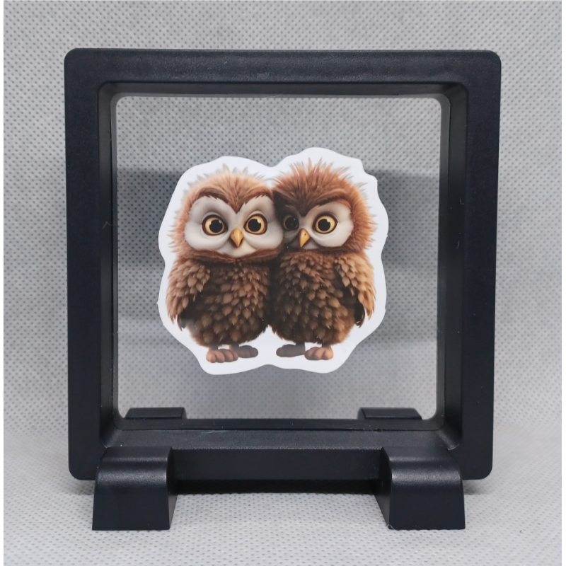 Uilen - Vierkante Zwarte Display 9x9 met duo dieren sticker