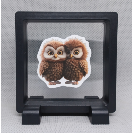 Uilen - Vierkante Zwarte Display 9x9 met duo dieren sticker