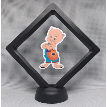 Porky Pig Armen Over Elkaar - Zwarte Display 11x11 met Space Jam sticker