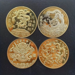 Munt - Chinese Feng Shui Draak - Chinese Tekens - Goud - 3