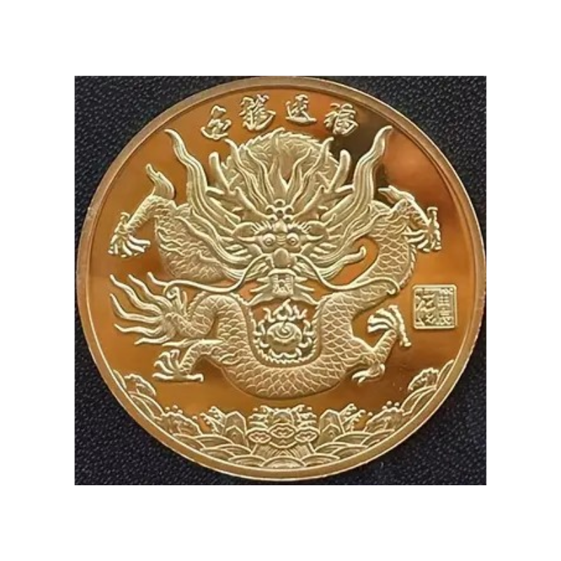 Munt - Chinese Feng Shui Draak - Chinese Tekens - Goud