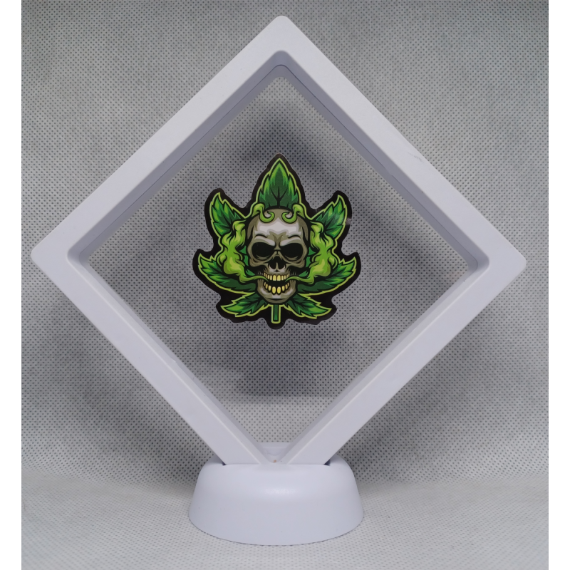 Cannabisblad Schedel - Witte Display 11x11 met Smokers sticker