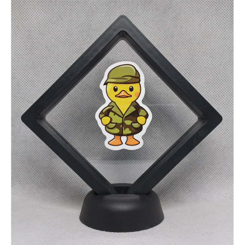 Militair Eend - Zwarte Display 9x9 met badeend sticker