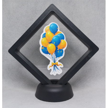 Blauwe gele ballonnen - Zwarte Display 9x9 met ballonnen sticker