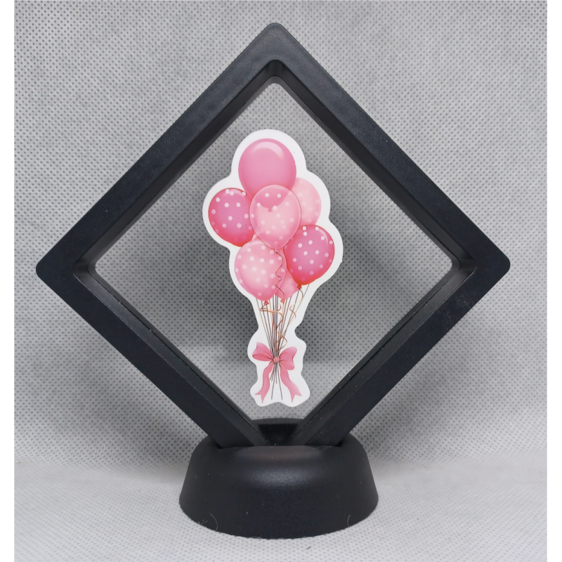 Roze met stippen - Zwarte Display 9x9 met ballonnen sticker