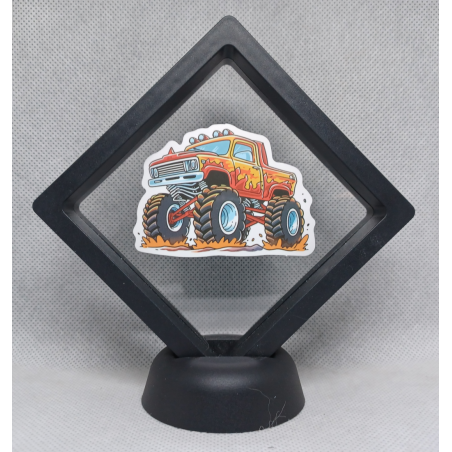 Vlammen Monstertruck - Zwarte Display 9x9 met monstertruck sticker