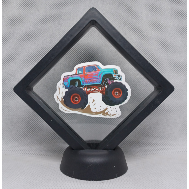 Rood Blauw Monstertruck - Zwarte Display 9x9 met monstertruck sticker