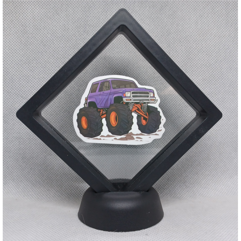 Paarse Monstertruck - Zwarte Display 9x9 met monstertruck sticker