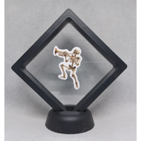 Skelet Gouden Trompet - Zwarte Display 9x9 met Skeletten sticker