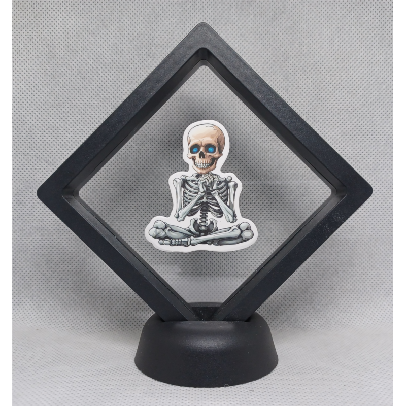 Blauwe Ogen - Zwarte Display 9x9 met Skeletten sticker