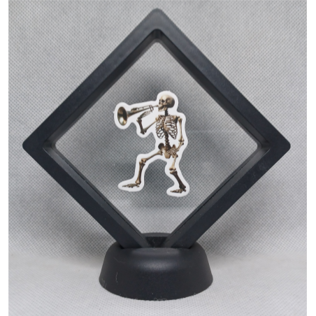 Skelet Trompet - Zwarte Display 9x9 met Skeletten sticker