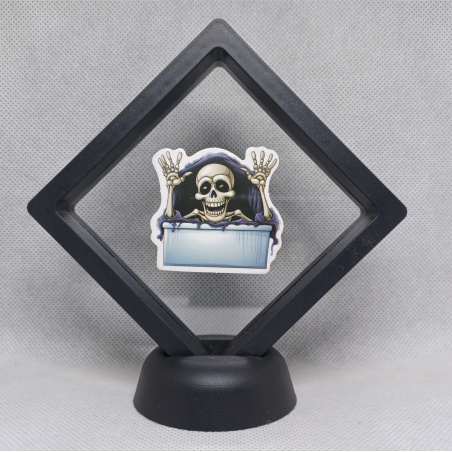 Blauwe Box Skelet - Zwarte Display 9x9 met Skeletten sticker