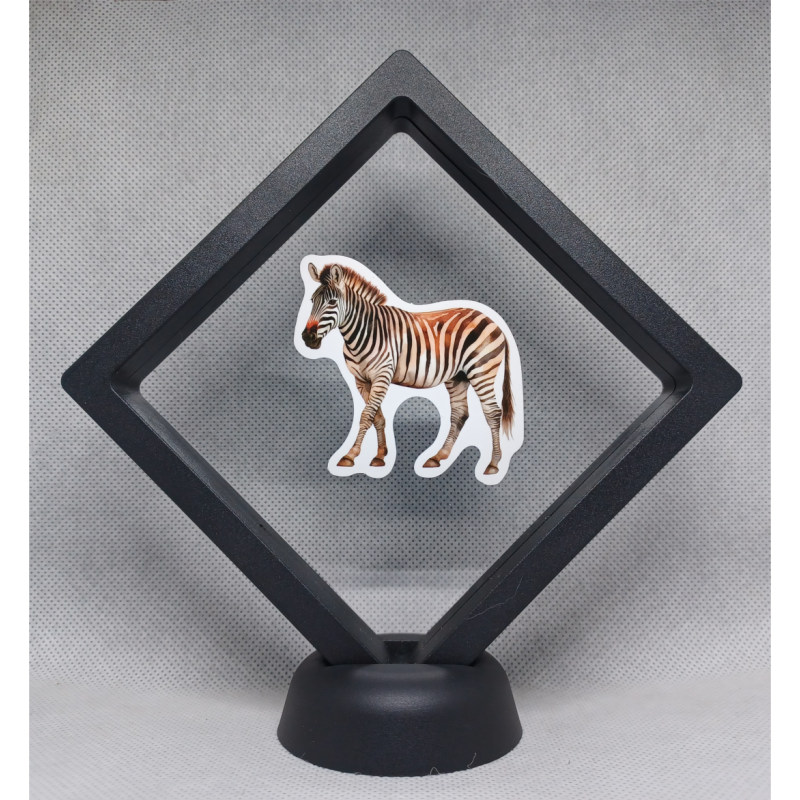 Zebra staand - Zwarte Display 11x11 met dieren sticker