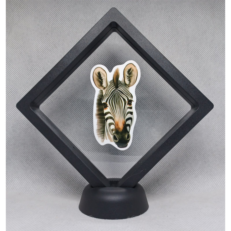 Zebrahoofd - Zwarte Display 11x11 met dieren sticker