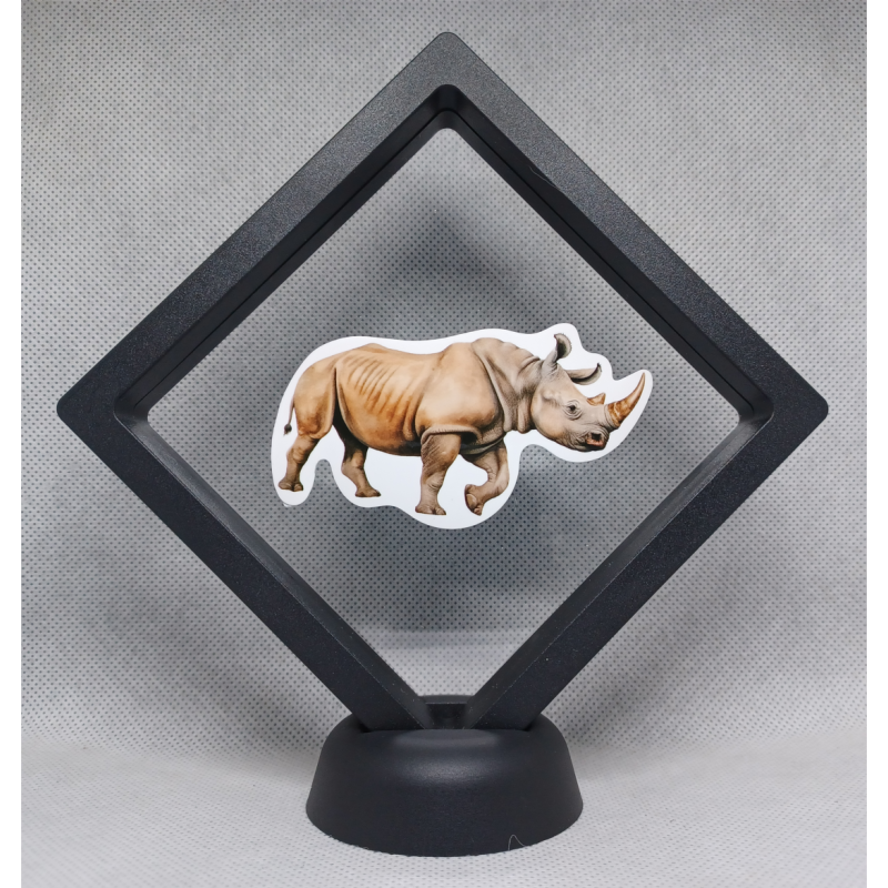 Neushoorn Lopend - Zwarte Display 11x11 met dieren sticker