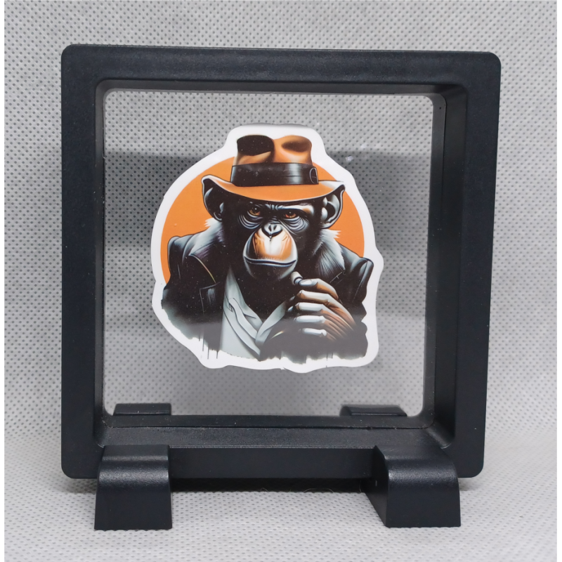 Gangster Chimpansee - Vierkante Zwarte Display 9x9 met gangsters sticker