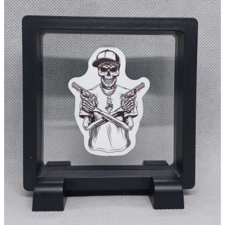 Gangster Skelet - Vierkante Zwarte Display 9x9 met gangsters sticker