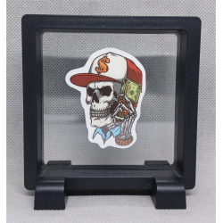 Schedel Honkbalpet - Vierkante Zwarte Display 9x9 met sticker