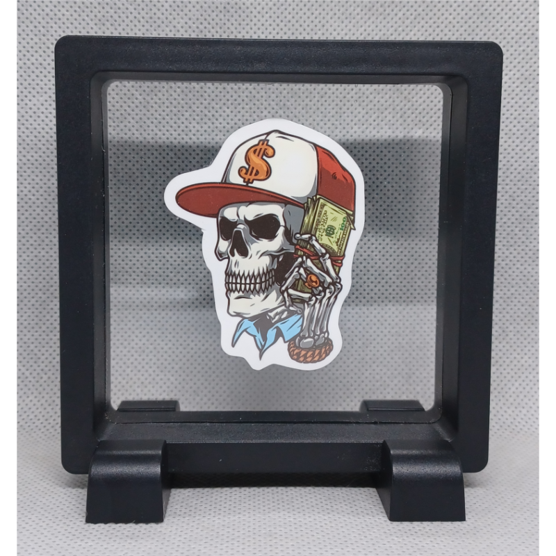 Schedel Honkbalpet - Vierkante Zwarte Display 9x9 met sticker